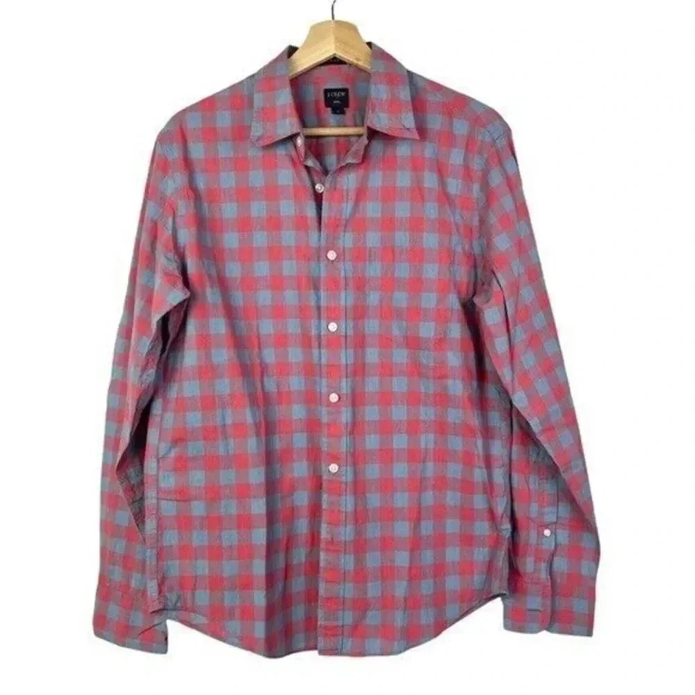 J. Crew Blue & Red Checkered Plaid Long Sleeve Button Down M